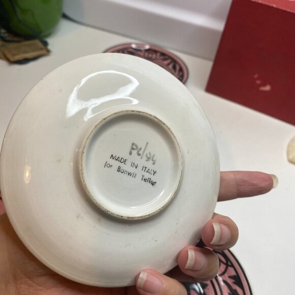 Bonwit Teller Set 5 primitive folk art birds coasters Pink original box Italy - Picture 9 of 14